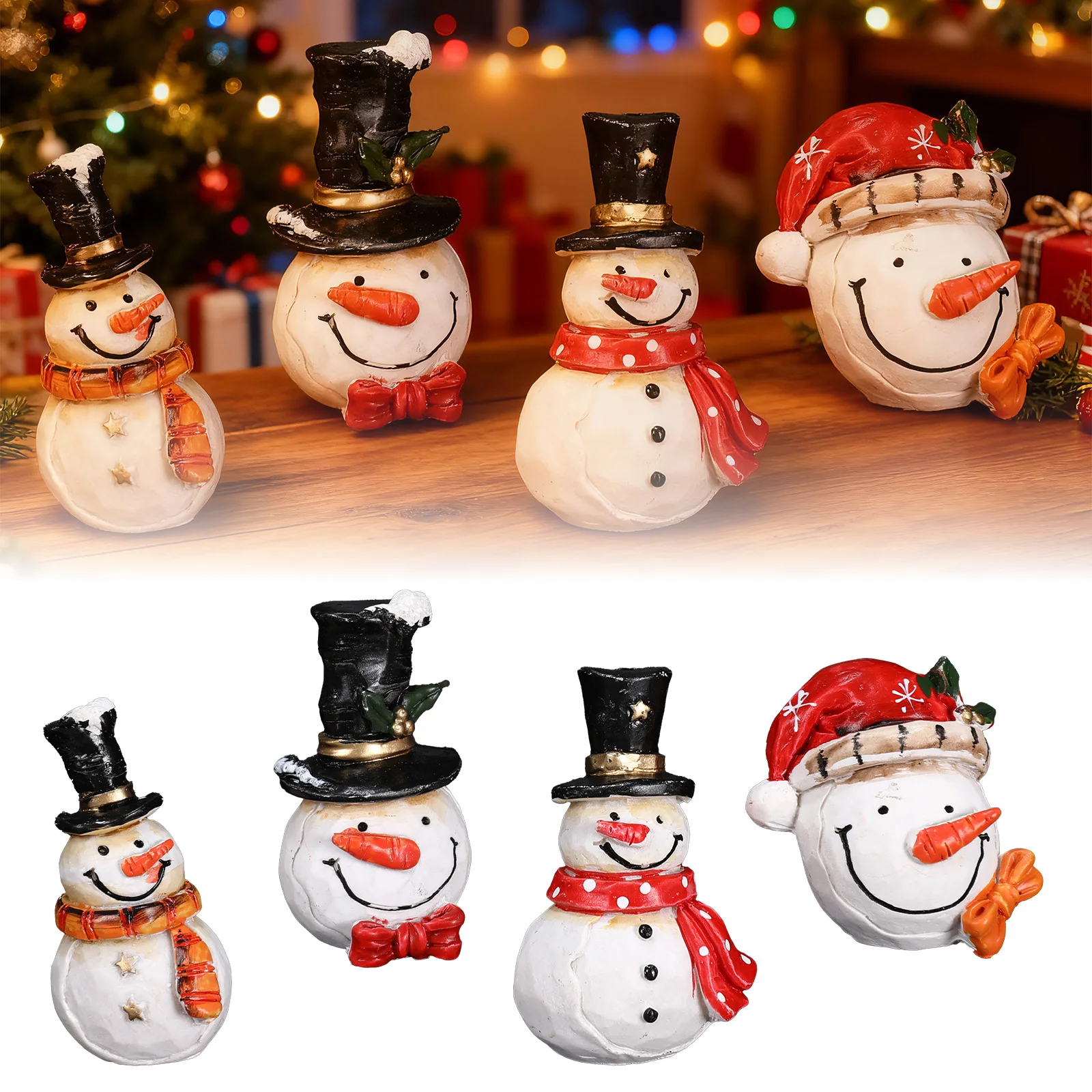 

4PCS Snowman Christmas Decor 6CM Resin Standing Santa Snowman Christmas Ornaments Xmas Tabletop Decorations