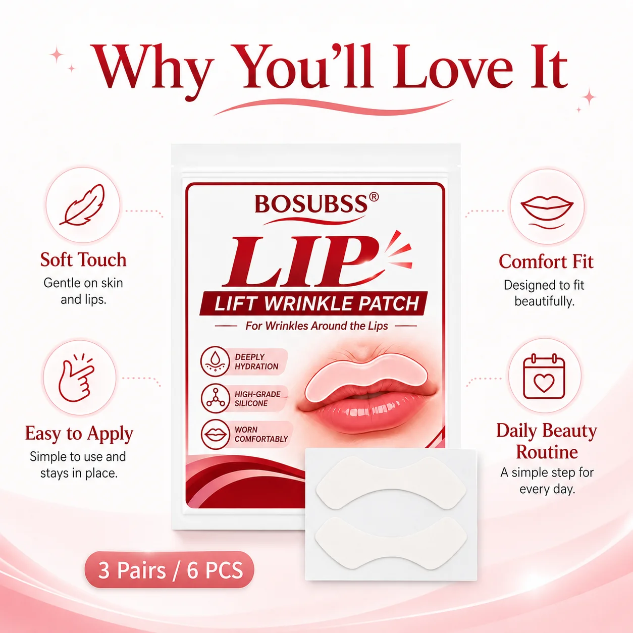 10PCS Reusable Silicone Lip Area Patch, Moisturizing Lip Care Mask, Soft Flexible Comfortable Fit, Upper Lip Beauty Patch for Ni