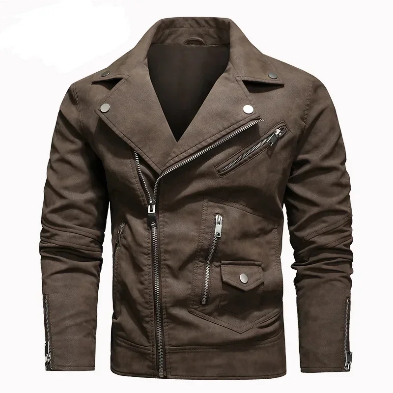 2024 Spring Men Slim Fit Turn-down Collar PU Jacket Male Windbreak Motorcycle Zipper Jackets Mens Leather Coat Men's Clothing