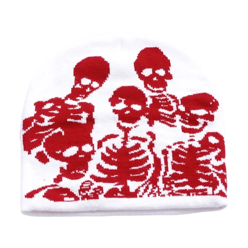 Fashion Punk Skull Hat Cool Knitted Hat Outdoor Windproof Skeleton Pattern Caps Hiphop Dancing Hat Soft Warm Pullover Caps