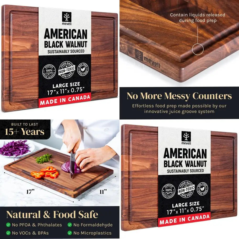 

Canadian-Made Walnut Reversible Cutting Board with Juice Grooves, 17x11x0.75