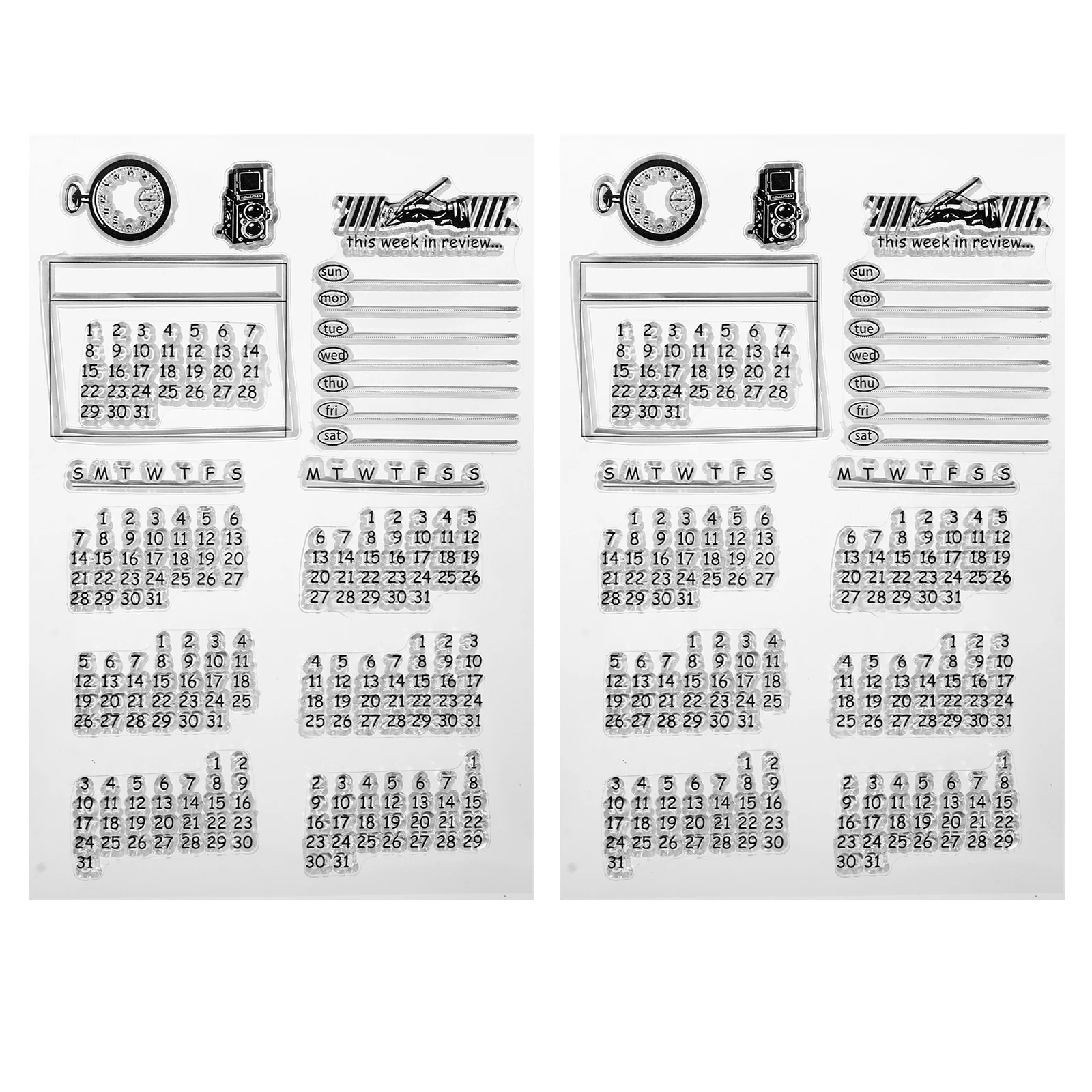 

2pcs Clear Silicone Calendar Planner For Scrapbooking Crafts Transparent Stamps Lovely Cartoon Pattern Educational Alphabet