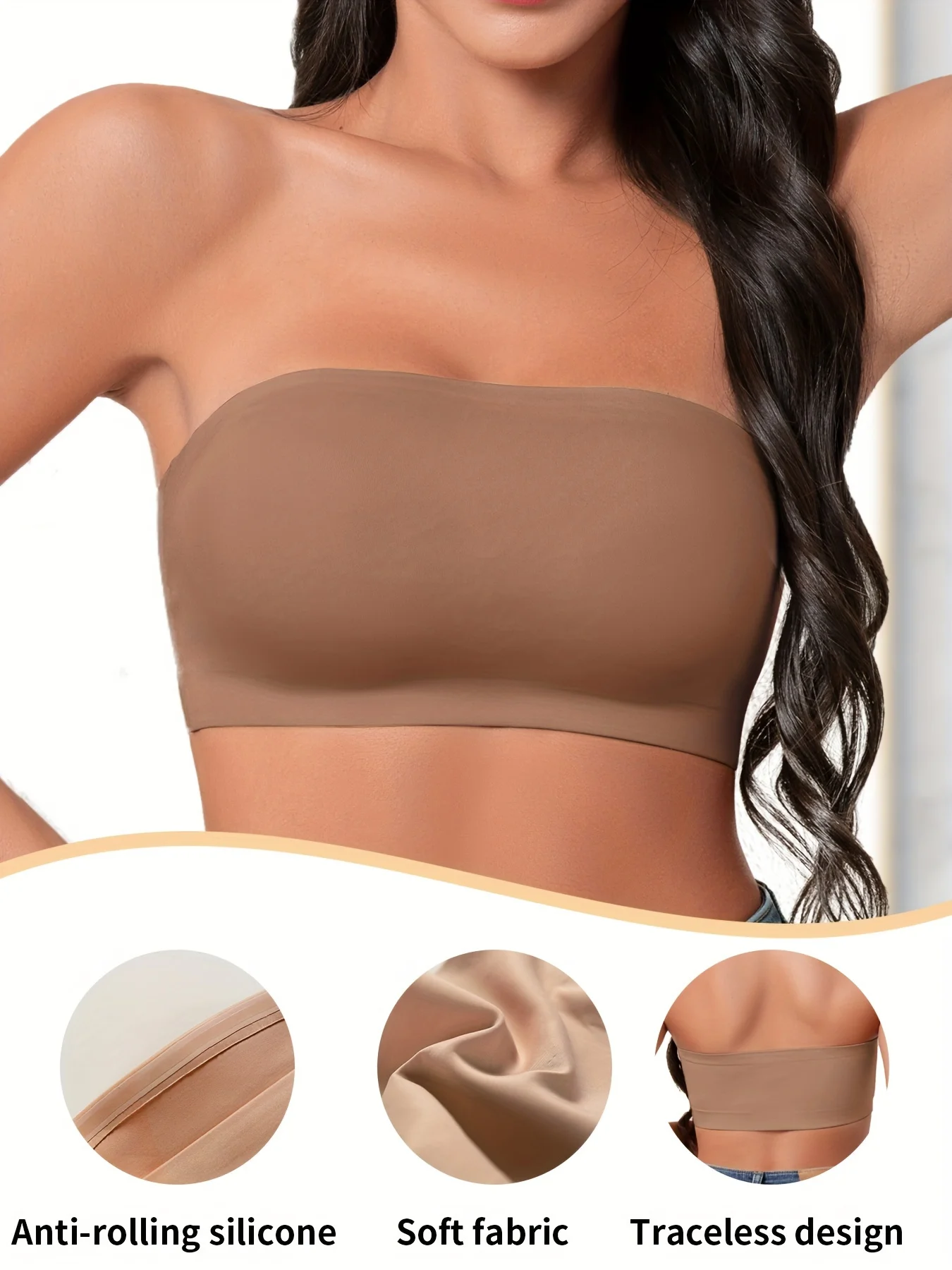 Hot Sale Seven Colors One Piece Women Seamless Strapless Bra Wireless Non-pad Bra Anti-skidding Ice Silk Traceless Strapless Bra view 5