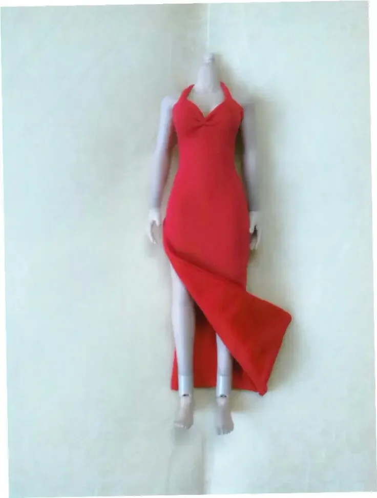 

Custom 1:6 Scale Figure Red Female Long Evening Dress For 12" Body Doll