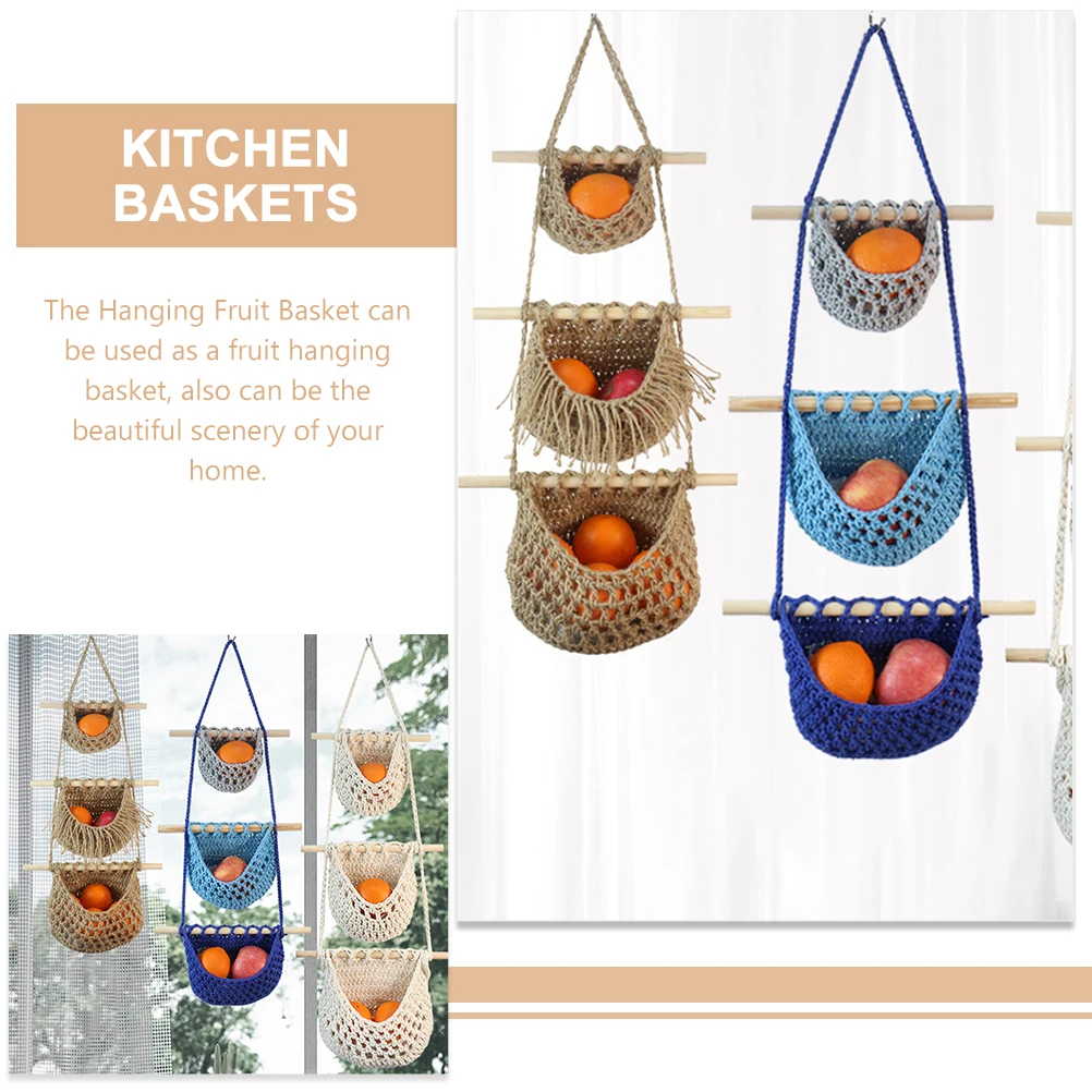 

Storage Basket Fruit and Vegetable Hanging Fruits Organizer for Kitchen Jute Baskets