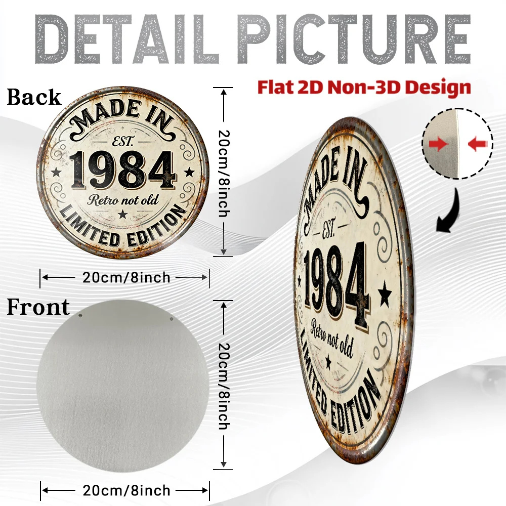 2D Flat,, 2D Flat, 1pc, Vintage Metal Aluminum Decorative Sign (8'' x 8''), Made in 1984 - 40+ Years of  Legacy, ' not old' Limi