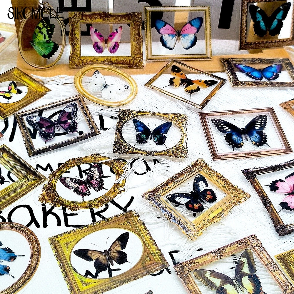 50 Uds. Marco de arte de espécimen de mariposa Vintage pegatinas de grafiti transparentes libro INS DIY diario cuentas decorativas pegatina para ordenadores portátiles
