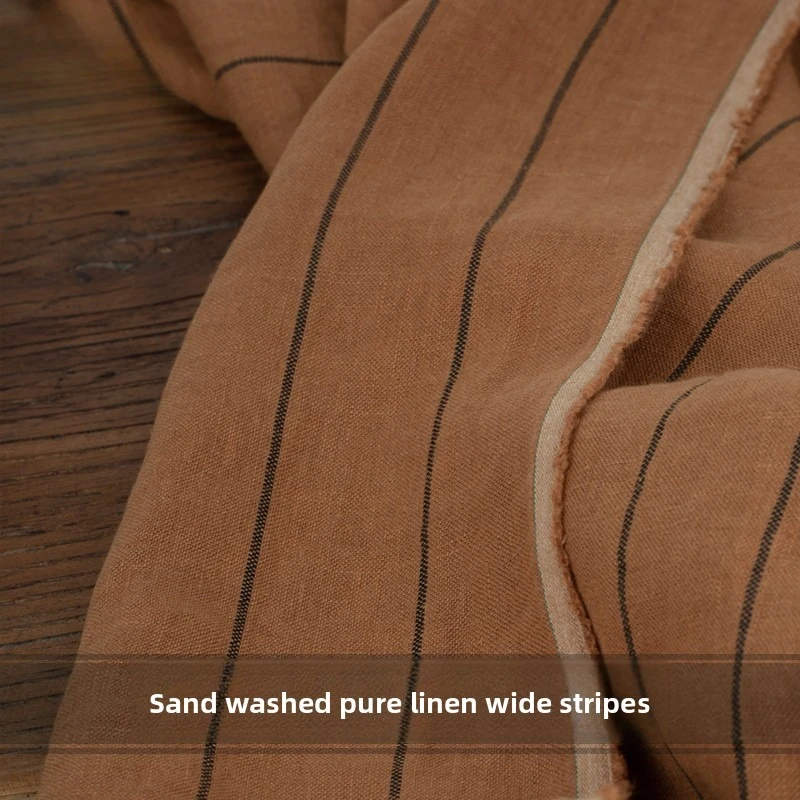 

Окрашенная в песок пряжа, широкая полосатая льняная ткань для шитья своими руками, юбка, платье, брюки, пальто, одежда, модная оптовая продажа, тканевый материал