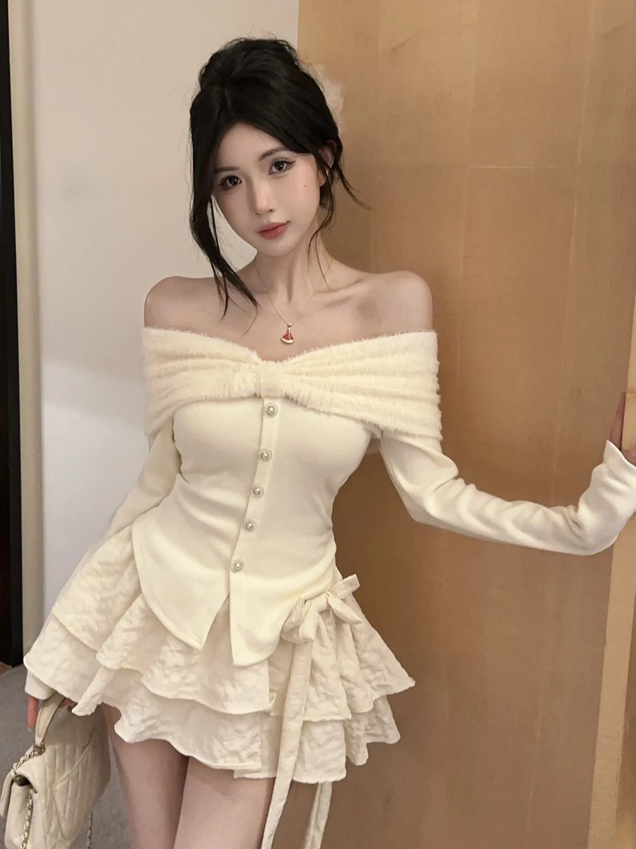 

Сексуальная длинная юбка Pure Desire oulder Velvet Splice Long Sve, комплект пышной юбки с узлом для женщин