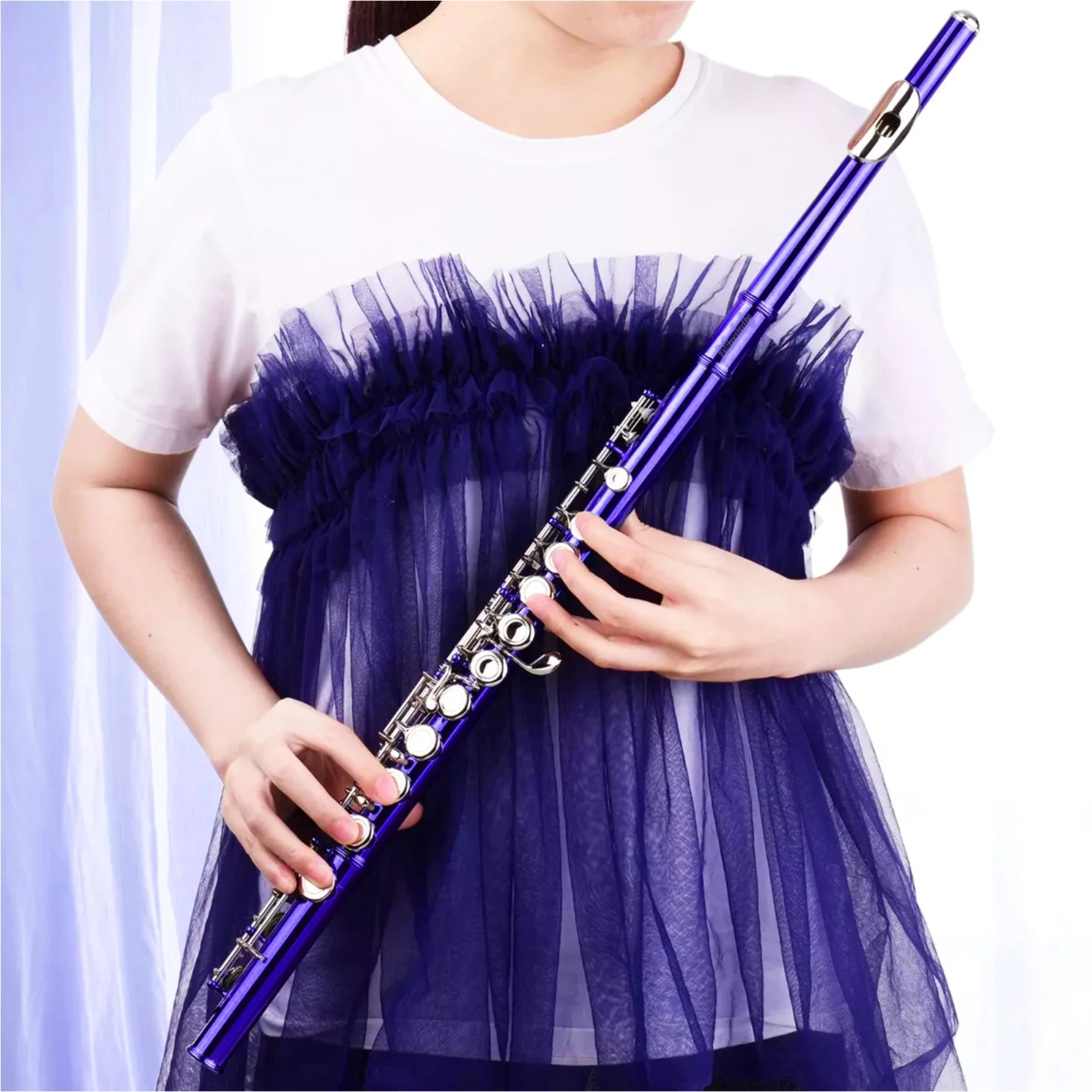 

1Set Cupronickel Long Flute C Tuning Beginner Instrument Accurate Multi Key Design Portable Lightweight Music Class Band