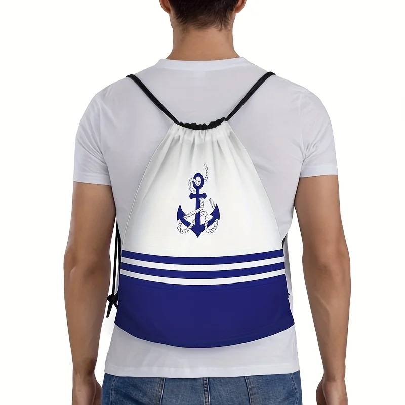 

1pc Warship-Themed Drawstring Backpack Portable Gym, Yoga & Travel Bag, Utility Pocket Machine Washable Gym Bag Nautical Design