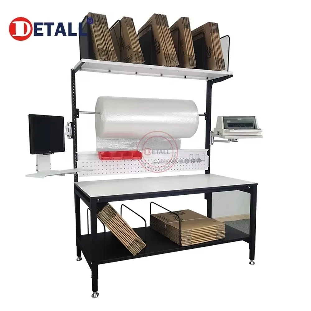 Multifunctional Cold Rolled Steel Packaging Station Workbench Ergonomic Assembly Packing Table Heavy Duty Workshop