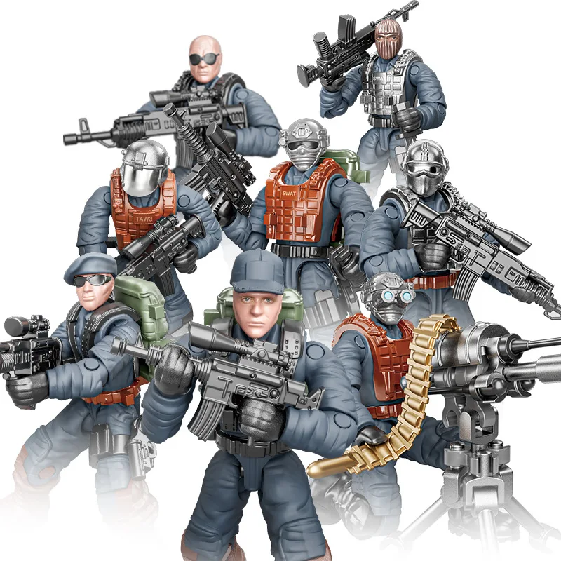 City SWAT Doll Model Mega Block Acation Figures Defense Special Police Armed Forces BuildING Brick Toy With Weapon For Gifts