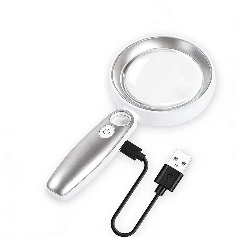 6X 22X Handheld Illuminated Magnifier with Aspheric Lens High-Definition USB Rechargeable Magnifying Glasses Lens f Reading