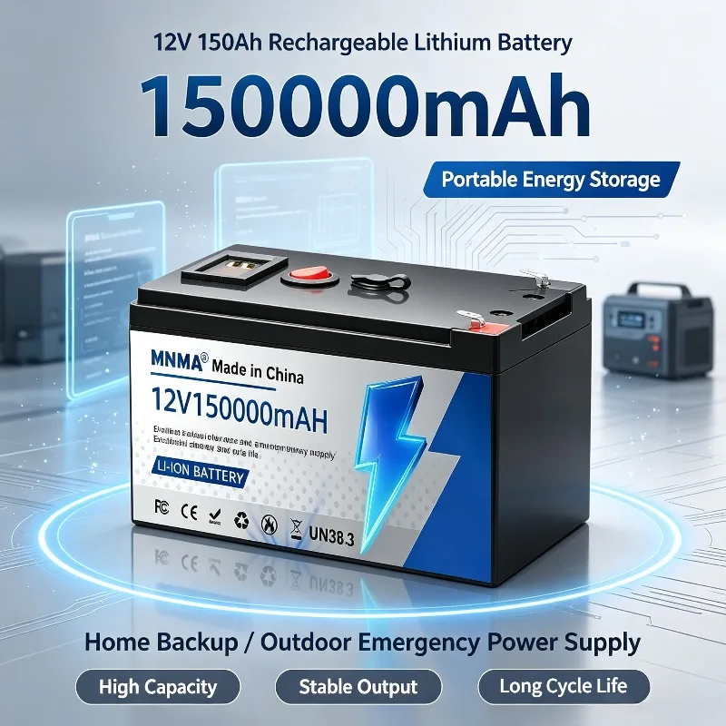 12V 150Ah Portable Energy Storage Battery Pack Rechargeable Lithium Battery Home Backup Outdoor Emergency Power Supply
