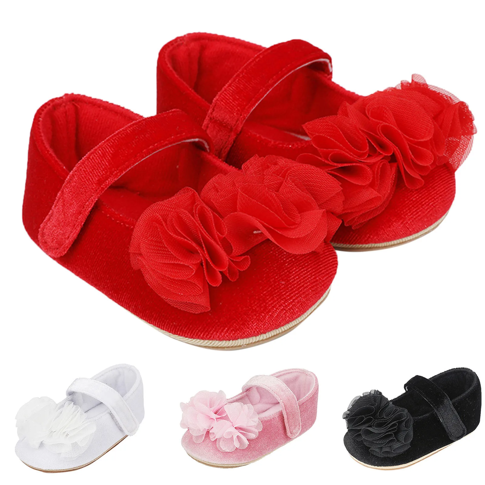 

Infant Baby Girls Princess Shoes Anti-slip First Walkers Solid Color Flower Toddler Shoes Sandals Single Shoes Dress Shoes