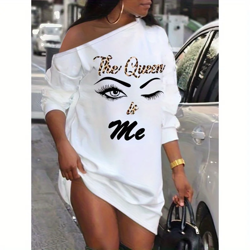 

Human Figure Print Long Sleeve Casual T-shirt Dress
