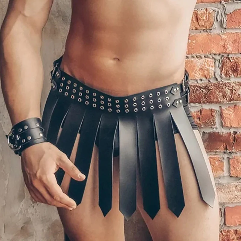 Nuovo costume cosplay da guerriero con gonna romana medievale europea, oggetti di scena per feste in pelle