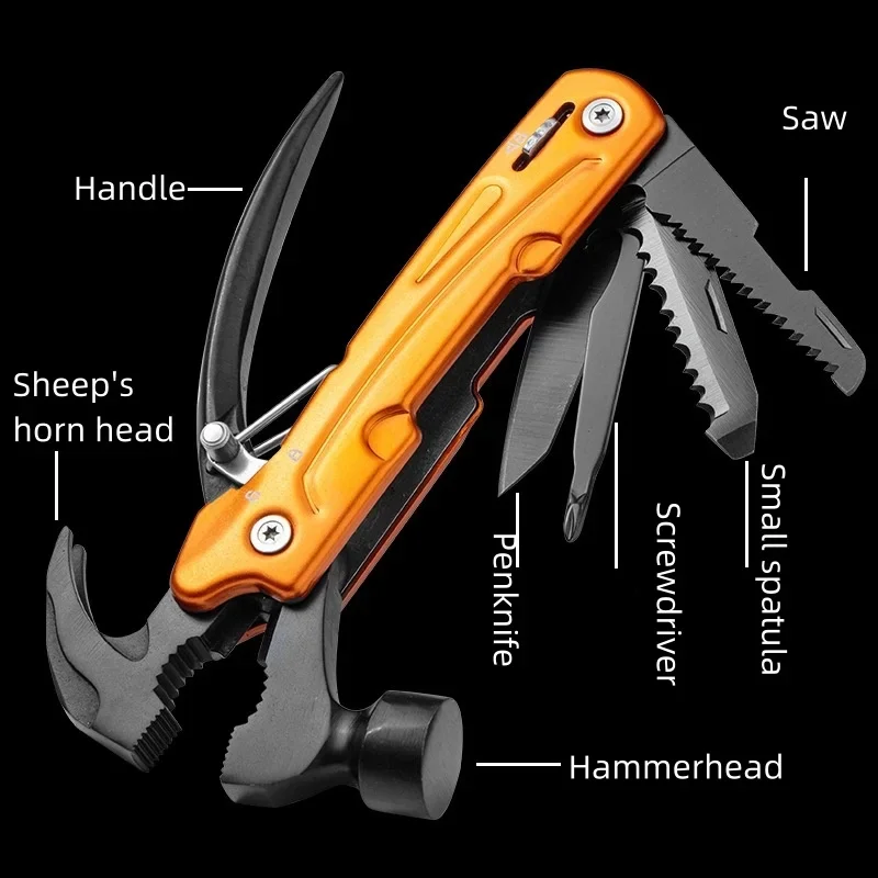 2024 New Multi-Tool Hammer, 7-in-1 Stainless Steel Multi-Tool, , Foldable Heavy Duty Multi-Tool Set with Cutter tools