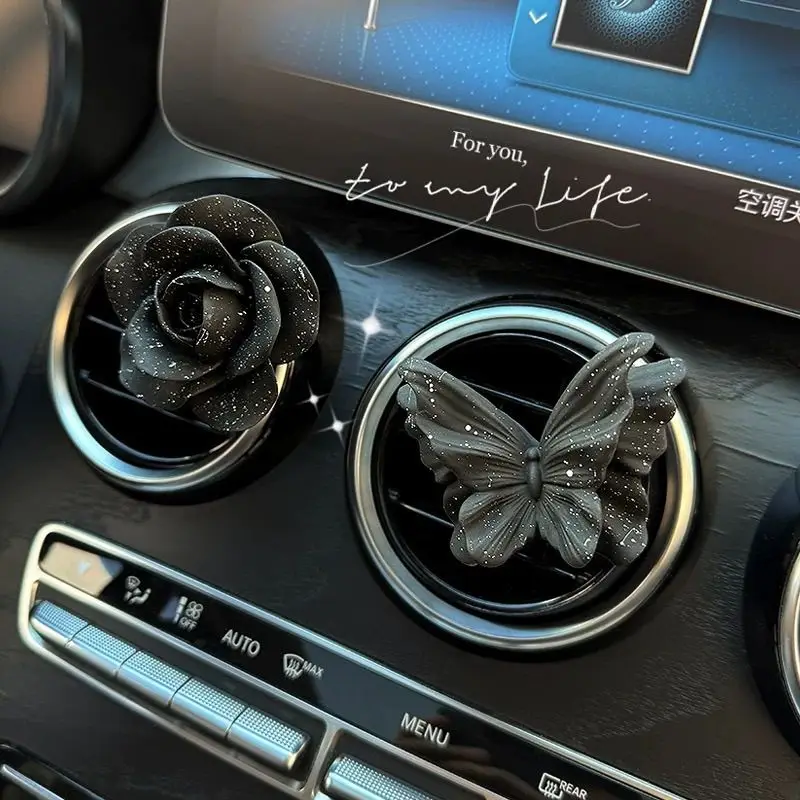 Starry Rose Butterfly Car Air Vent Aroma Stone Diffuser Romantic Fragrance Clip Auto Decor Gift view 2