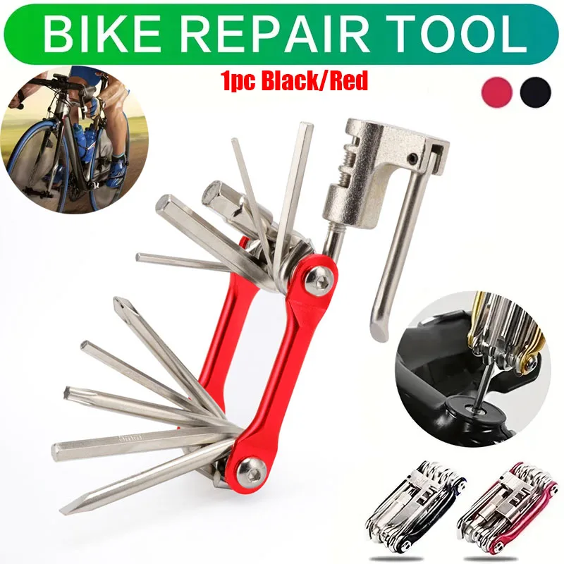 1pc 11 In 1 Multifunctional Mountain Bike Repairs Kit Wrench Screwdriver Chain Breaker Combination Tool For Bike Enthusiasts