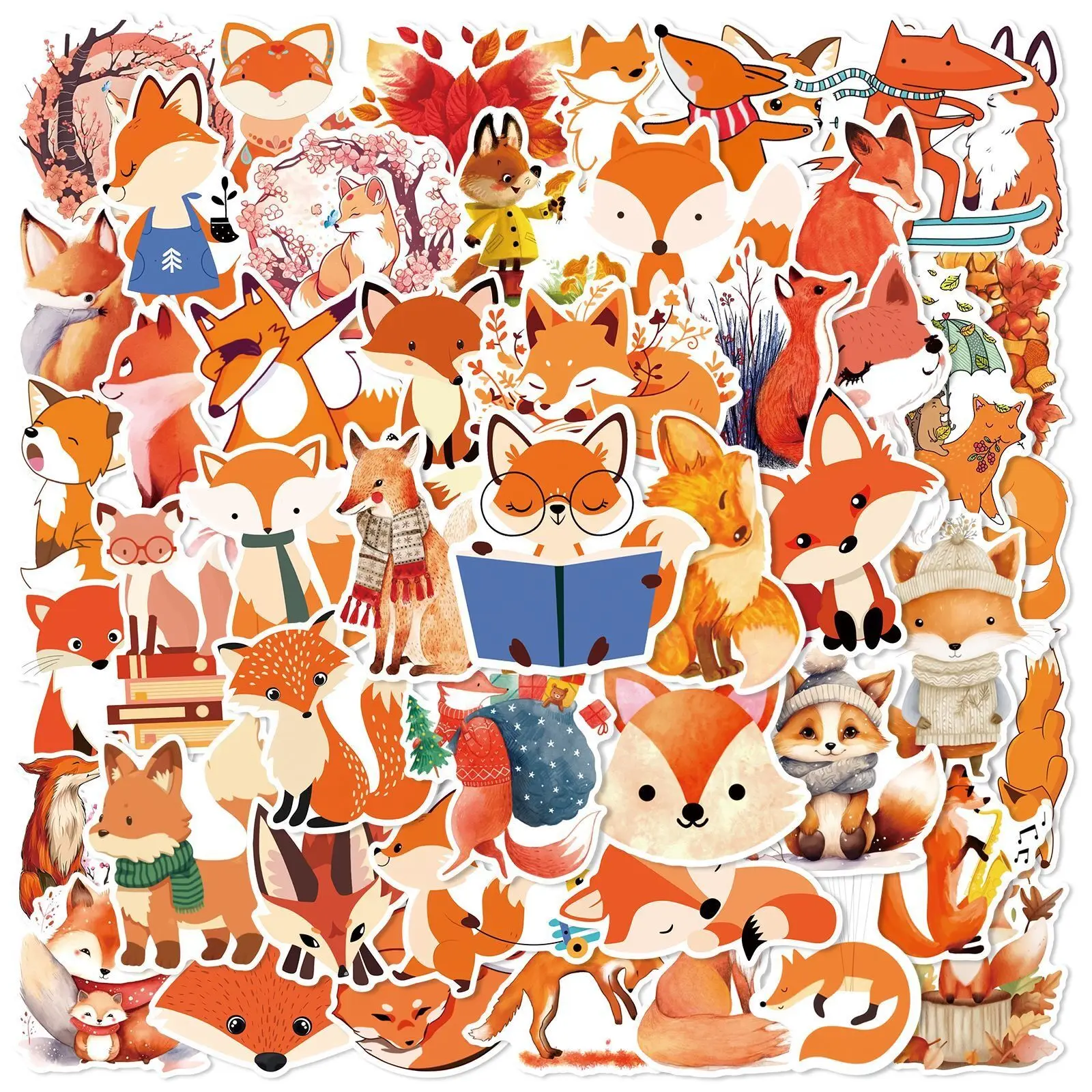 10/50PCS Cartoon Little Fox Stickers Cute Animal Decoration Decals Toy for Kids Graffiti Notebook Helmet Guitar Sticker Gifts