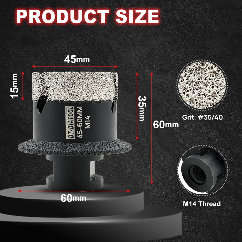 DT-Diatool  Diamond Washbasin Basin Opener Hole Saw Drill Bit Diamond Core Bit Sink Drill M14 Thread For Marble Tile 45-60mm