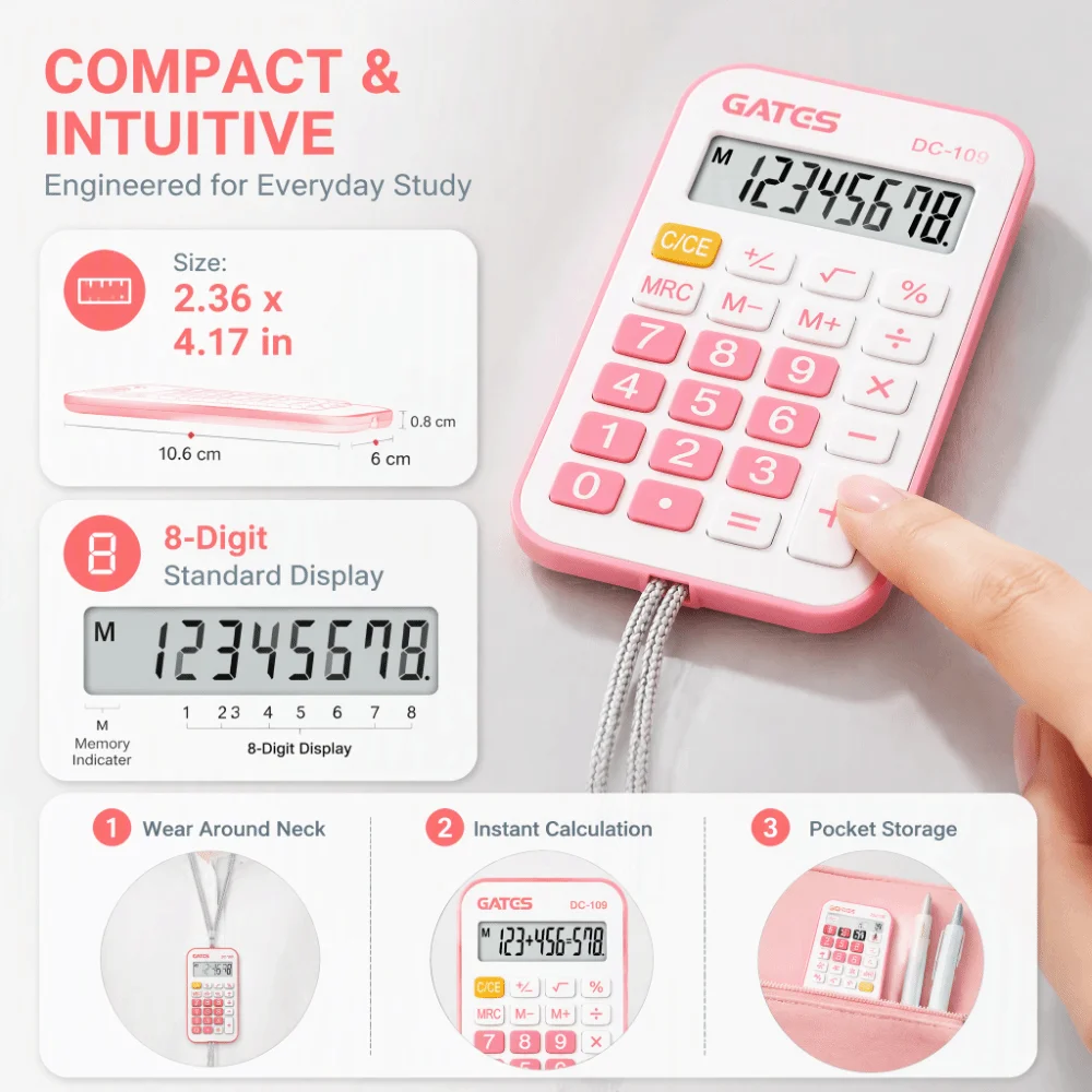 New Compact Mini Calculator Wearable with Lanyard Rope Student Calculator Portable Cute Calculator Office