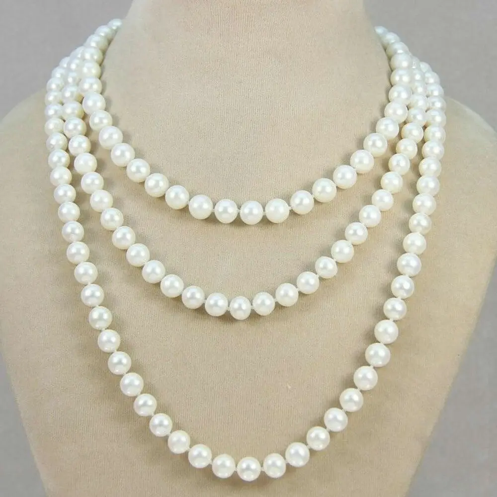 

Long 50'' Genuine 7-8mm White Freshwater Cultured Pearl Necklace AA No Clasp