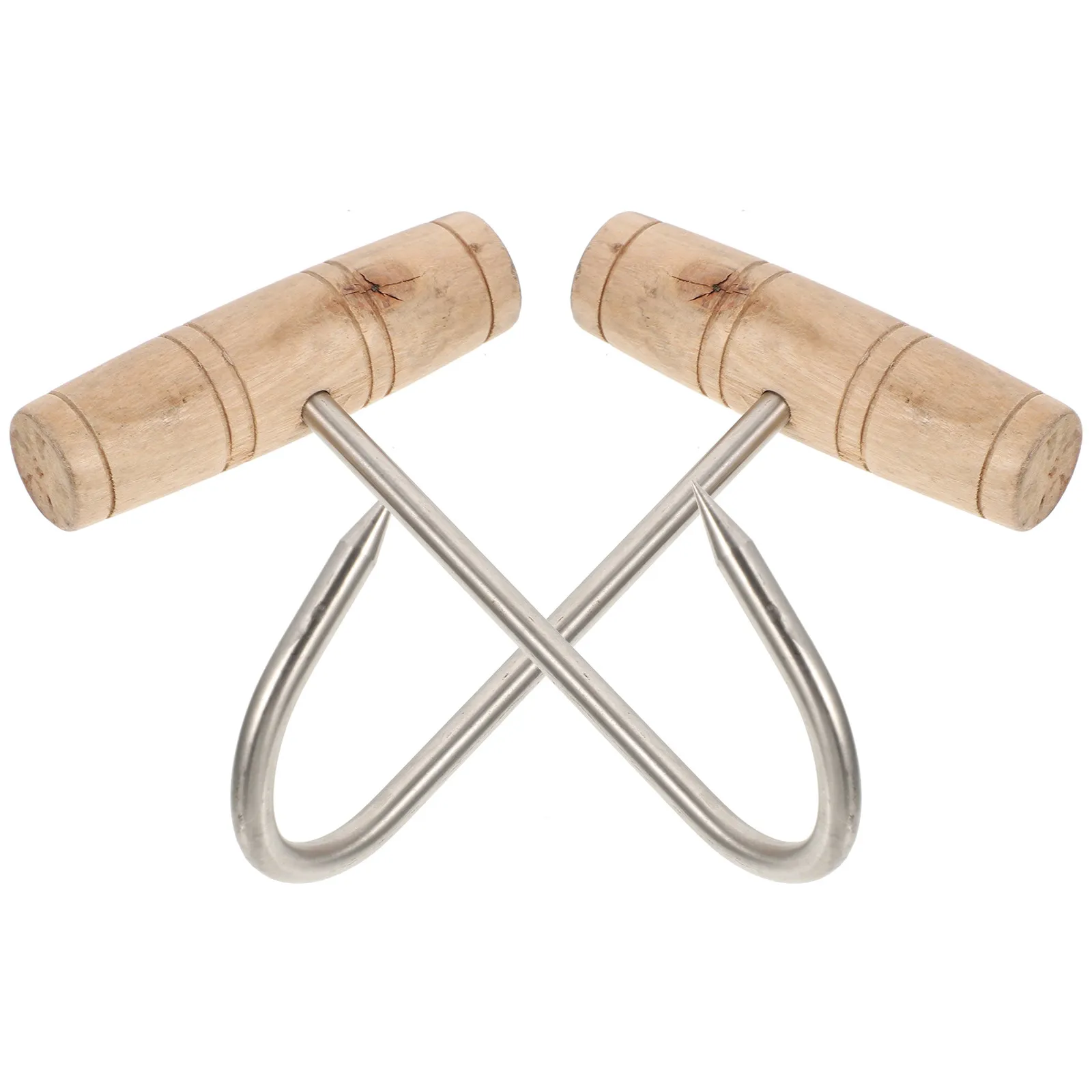 2Pcs T Shaped Stainless Steel Meat Hooks Wood Handle Hanging Hook for Butchering Grilling Drying Smoking Meat Processing