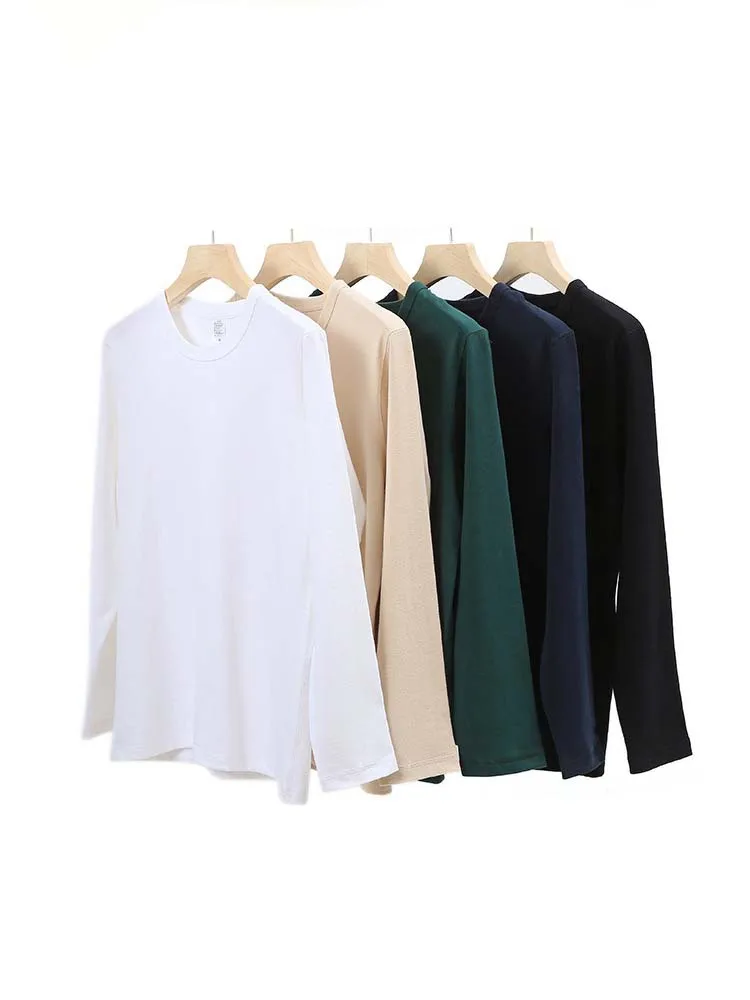 Essential Long Sleeve T Shirt Women Men Carbon Peaching Density Cotton Crew Neck Tees American Casual Tops