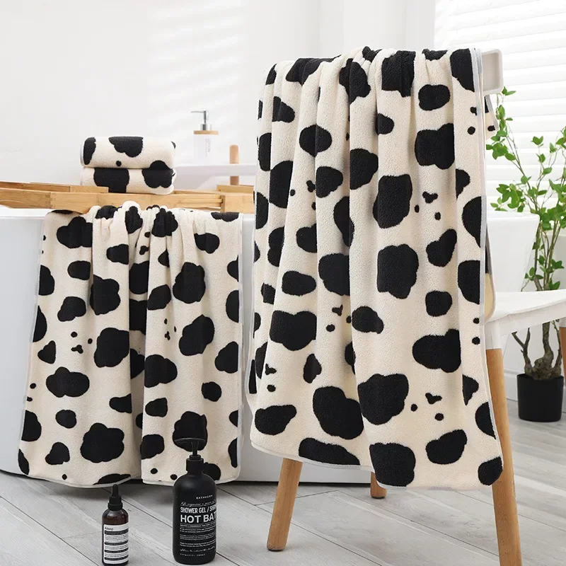 New Cute Instagram Cow Coral Plush Towel Bath Towel Thickened Water Absorbent High Density Set for Home and Daily Necessities