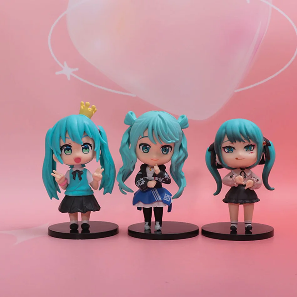 Anime nieuwe hatsune miku figuur mini karakter ornamenten kawai hatsune tafeldecoratie voor thuis volwassen speelgoed kind gift 6 stks/set