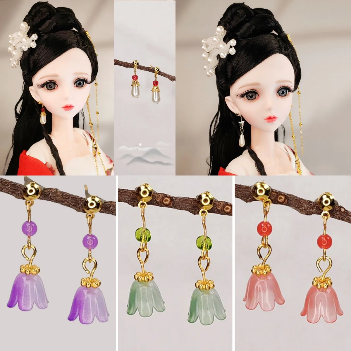 

1/6 Doll Jewellery Parts Small Fresh Style Bluebell Earring/Luxury Water Drop Pearl Earring For 30/60Cm Supermodel Doll Dress Up