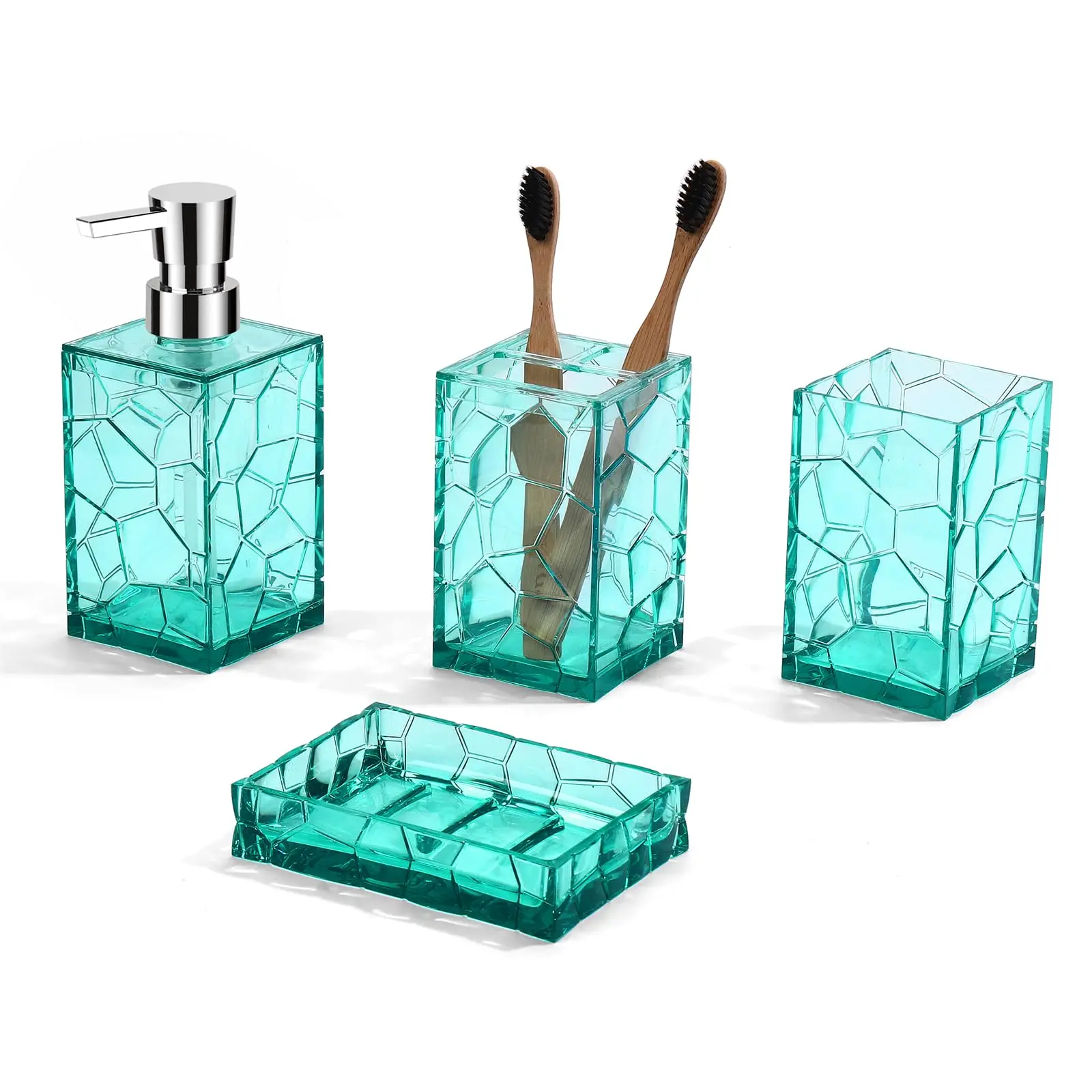 Acrylic Bathroom Accessories Set Rust-Free Transparent Design 4-Piece (Teal Blue)