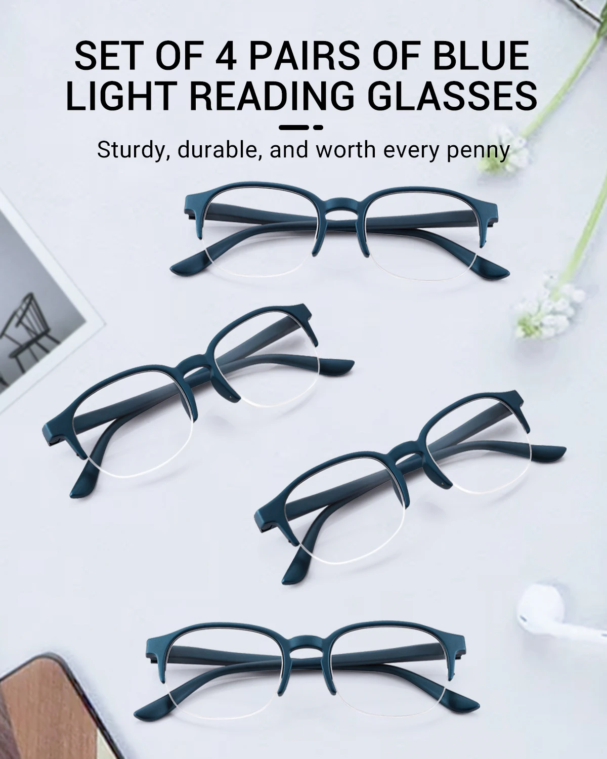 TERAISE Blue Light Reading Glasses for Women/Men - 4 pairs Readers with Spring Hinge,Reduce Eye Fatigue,Lightweight Fashion