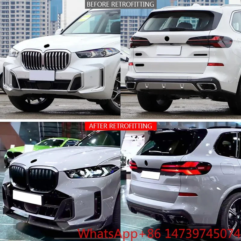 2023 X5 G05 Small Aero Body Kit Front Rear Lip Side Skirt Bumper With Fog Light Cut-Out Mod PartsOld To New Facelift Body Kit