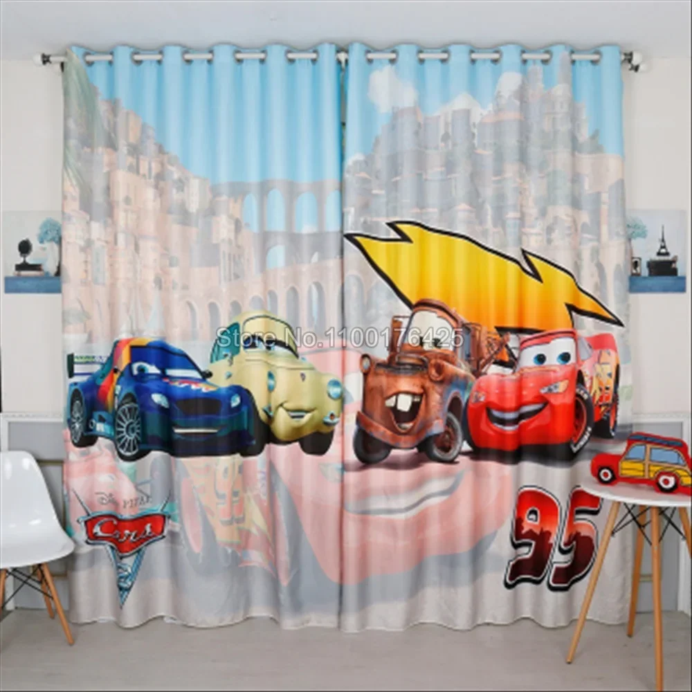 อะนิเมะ Blue Lightning McQueen รถยนต์ผ้าม่านหน้าต่าง 160x184 ซม.3D พิมพ์ม่านบังแดดห้องนั่งเล่นห้องนอนเด็กของขวัญเด็ก