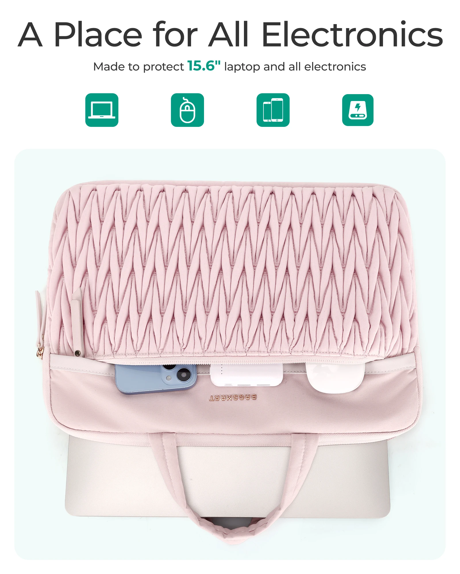 BAGSMART Women Laptop Case 13.6/14/15/15.6Inch Laptop Storage Bag for Macbook Air Pro Lenovo Xiaomi HP Ipad10.5/10.9/11Sleeve