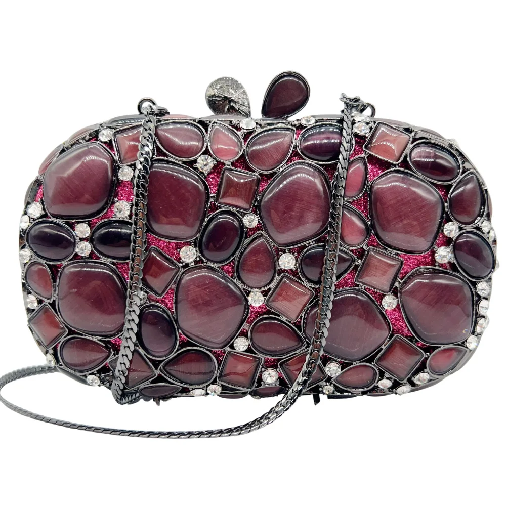 

Crystal Evening Bag Rhinstone Party Clutch Purse Women Wedding Long Chain Clutches Metal Minaudiere Diamond Purses Bag