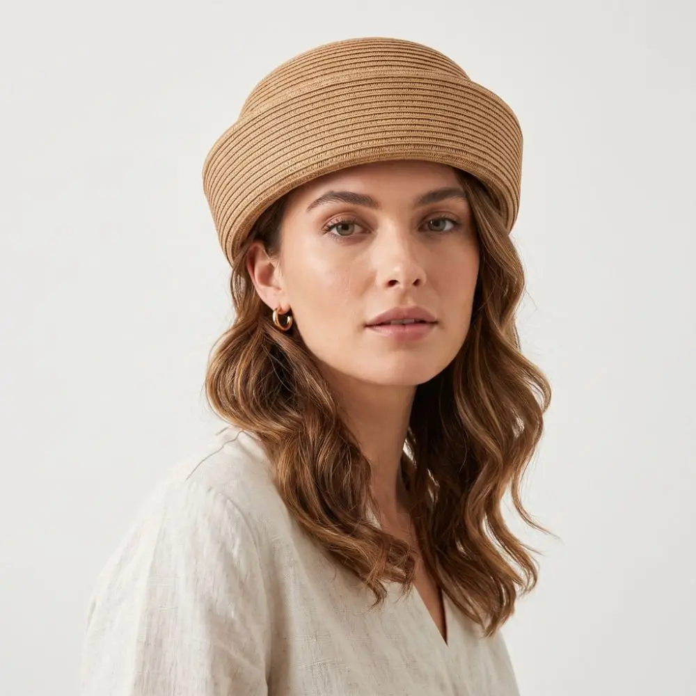 Fashion Elegant Straw Pillbox Hat Fedoras Classic Fedora Hat Teardrop Weave Medicine Box Hat Airline Uniform