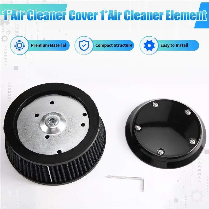 AB56-Motorcycle Black Air Cleaner Cove & 6 Hole Filter For Dyna Softail Touring 1999-2016 Trike 08-16