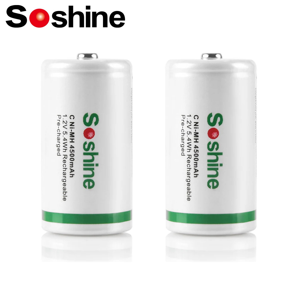 Soshine 4500mAh NiMH Supper Low Self Discharge Battery 1.2V C Size NiMH Rechargeable Batteries for Emergency Lights Gas Stove