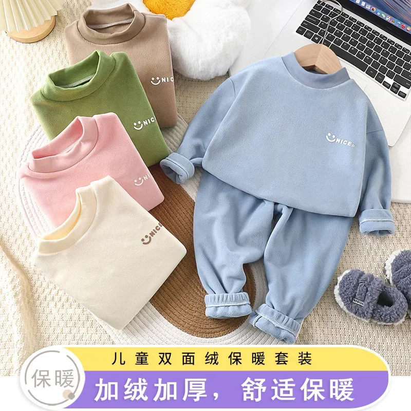 

Children's autumn and winter set Orly velvet and velvet home clothes warm underwear autumn clothes pajamas sets ropa de niñoW193