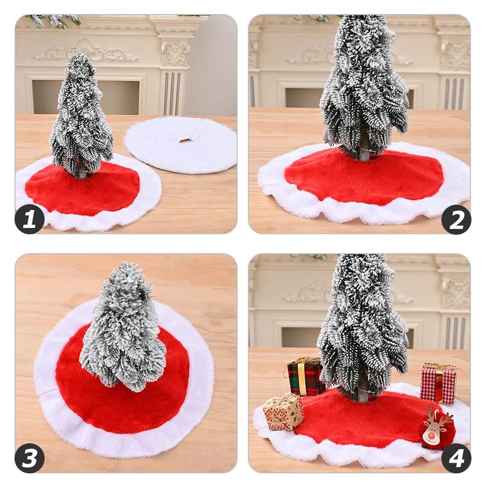 Mini Christmas Tree Skirt Farmhouse for Round Area Rug under Decor Fluffy Small Xmas