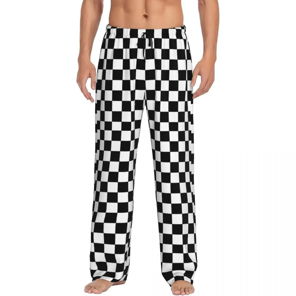 

Custom Men Black And White Checkered Pajama Pants Printed Geometric Checkerboard Sleep Sleepwear Bottoms with Pockets