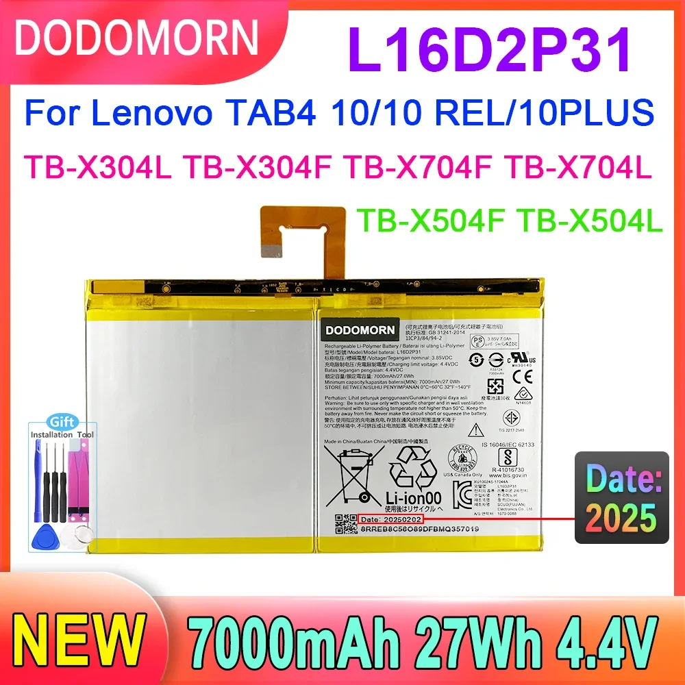 

4.4V L16D2P31 Battery For Lenovo TAB4 10/10 REL/10PLUS TB-X304L TB-X304F TB-X704F TB-X504F TB-X504L TB-X704L 27Wh 7000mAh