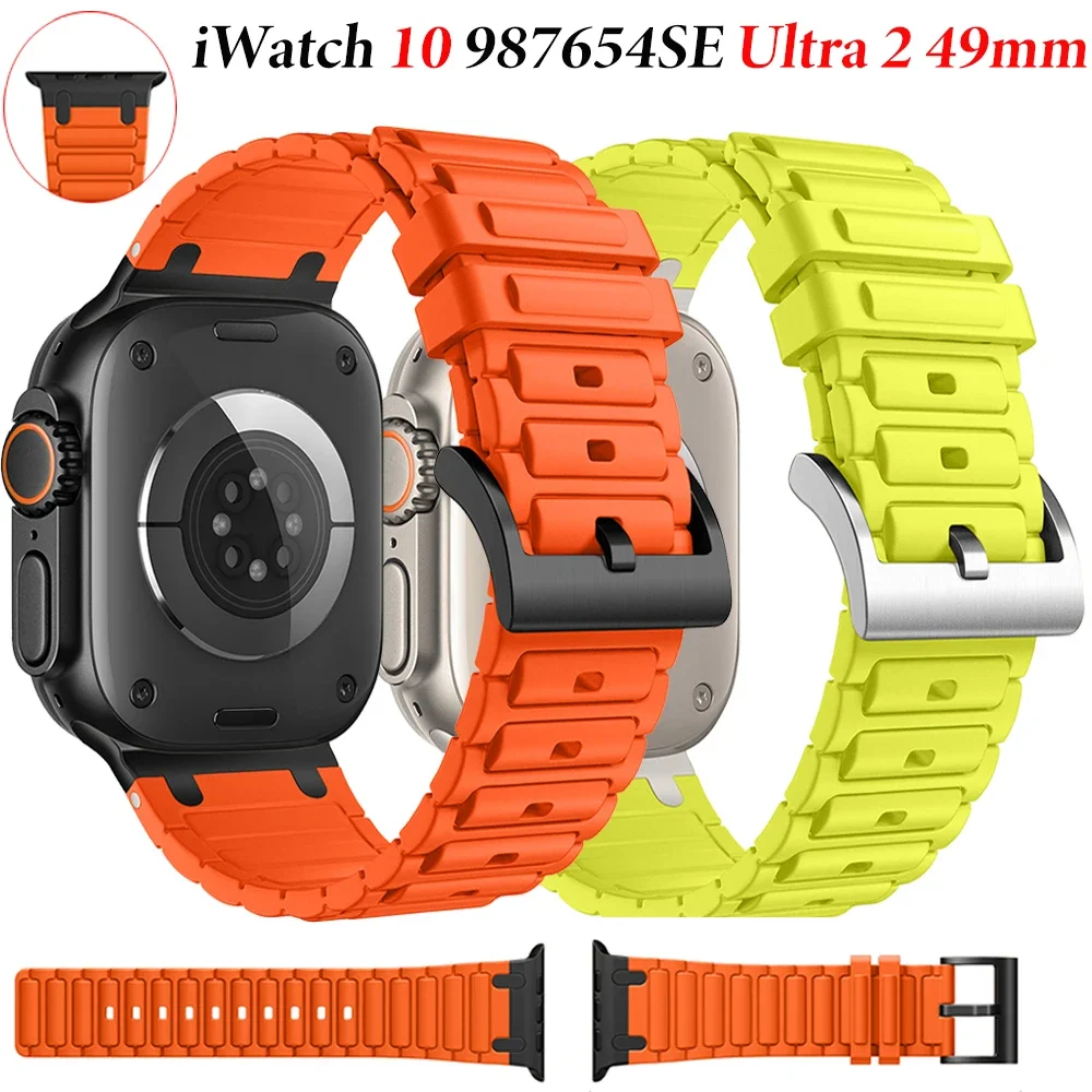 Силиконовый ремешок для Apple Watch Band Ultra 2 49 мм 10 9 8 7 46 мм 45 мм 42 мм 41 мм Модифицированный металлический разъем iWatch 6 5 SE 44 мм Correa