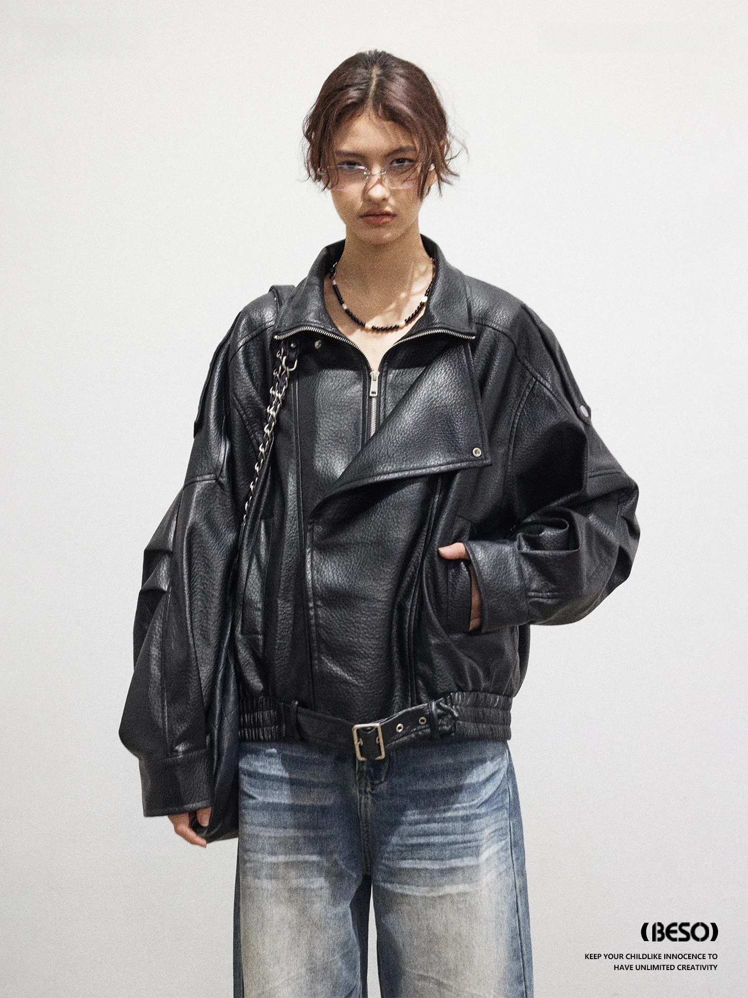 

BESOBER оригинальная тяжелая кожаная куртка Bla, женская свободная повседневная крутая мотоциклетная винтажная куртка, осенне-зимняя верхняя одежда