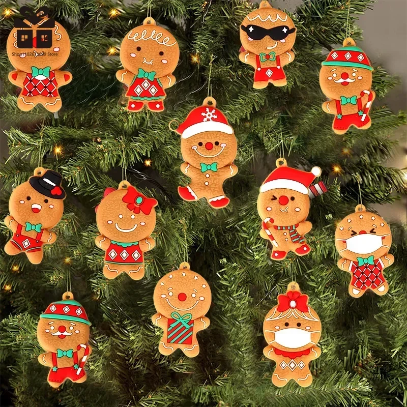 12pc Christmas Hanging Gingerbread Man Chef Gingerbread Figurines Christmas Tree Hanging Decoration Gingerbread Tree Ornaments